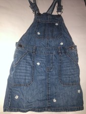 Oshkosh B'Gosh Flower Embroidery Blue Denim Overall Dress Girls Size 8
