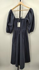 Quince 100% Organic Cotton Gauze Smocked Square Neck Midi Dress Indigo Blue Xs