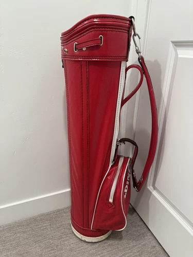 Spalding Golf Bag Red & White Thin Pencil Cart Bag 8" Single Strap Classic 80s - Picture 7 of 9