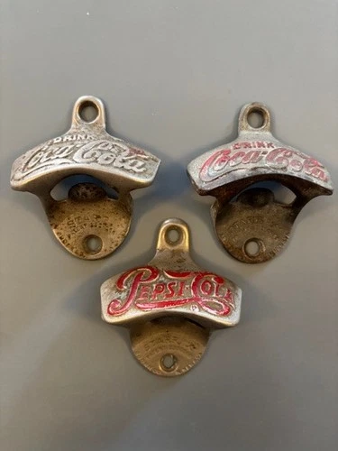 Lot of 3 Vintage Soda Bottle Openers  Coca Cola  Pepsi Cola Starr X wall mount