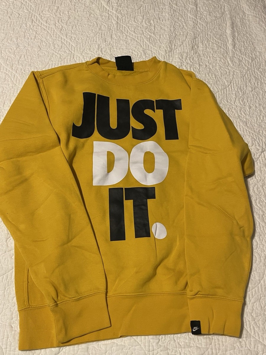 Nike Sweatshirt Mens S Mustard Yellow Crew Neck Oversized Just Do It Retro  EUC