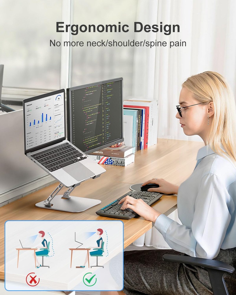 Ergonomic Aluminum Laptop Stand - Portable & Adjustable Desk Riser for Computers