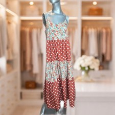 SHEIN Tiered Maxi Dress Mixed Floral and Polka Dot, Medium