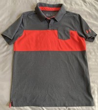 Under Armour Boys HeatGear Loose Polo SS Pocket Shirt Gray/Salmon Size L /YLG