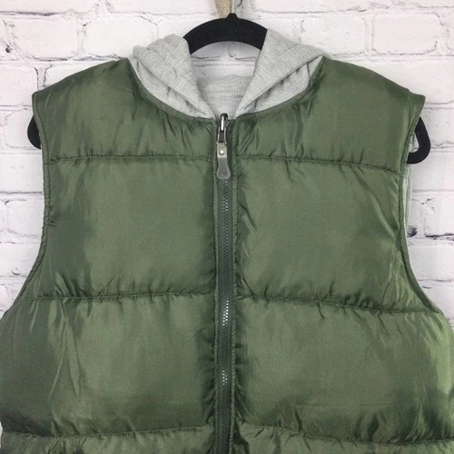 Decoded Gorpcore Hooded Quilted Puffer Casual Hiking Zip Green Vest Men's M image 6