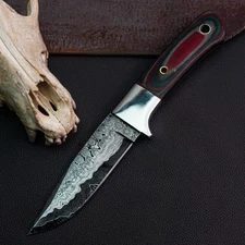 Gift-Ready 8.8" Damascus / Steel Knife Full Tang Hunt it Hunt + Leather Sheath