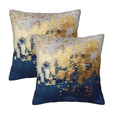 Navy Blue and Gold 18x18 Throw Pillow Covers Set of 2 Abstract Modern Design
