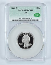 1993-S Washington Quarter CLAD PR70 DCAM CAC CACg *3181