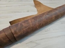 4oz VINTAGE DISTRESSED BROWN PULL-UP LEATHER SHEET/PANEL/SQUARE/12X12X24 CRAZY-H