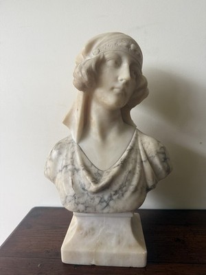 Ferdinando Vichi Firenze Signed Antique Italian Alabaster Marble Bust 12 
