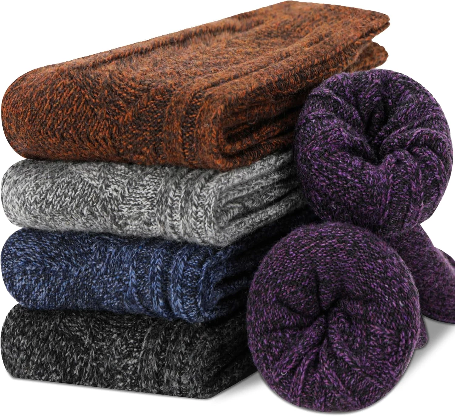 5 Pairs Merino Wool Socks for Women Thermal Warm Thick Winter Hiking Knit Cozy C