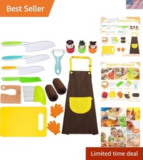 14-Piece Kids Knife Set: Safe Wooden  Plastic Tools for Toddler Cooking Fun