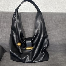 Steve Madden Black Hobo Bag with Gold Hardware  Logo Accent