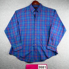 Vintage Chaps Ralph Lauren Shirt Blue Plaid Casual Button Up Long Sleeve Mens