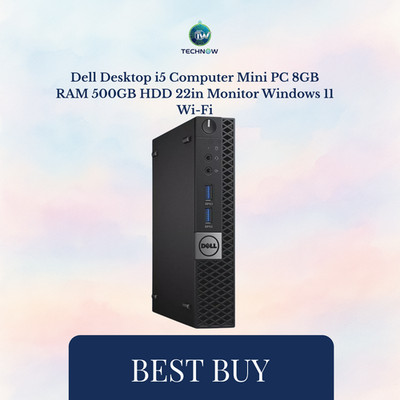 Dell Desktop i5 Computer Mini PC 8GB RAM 500GB HDD 22in Monitor Windows 11 Wi-Fi