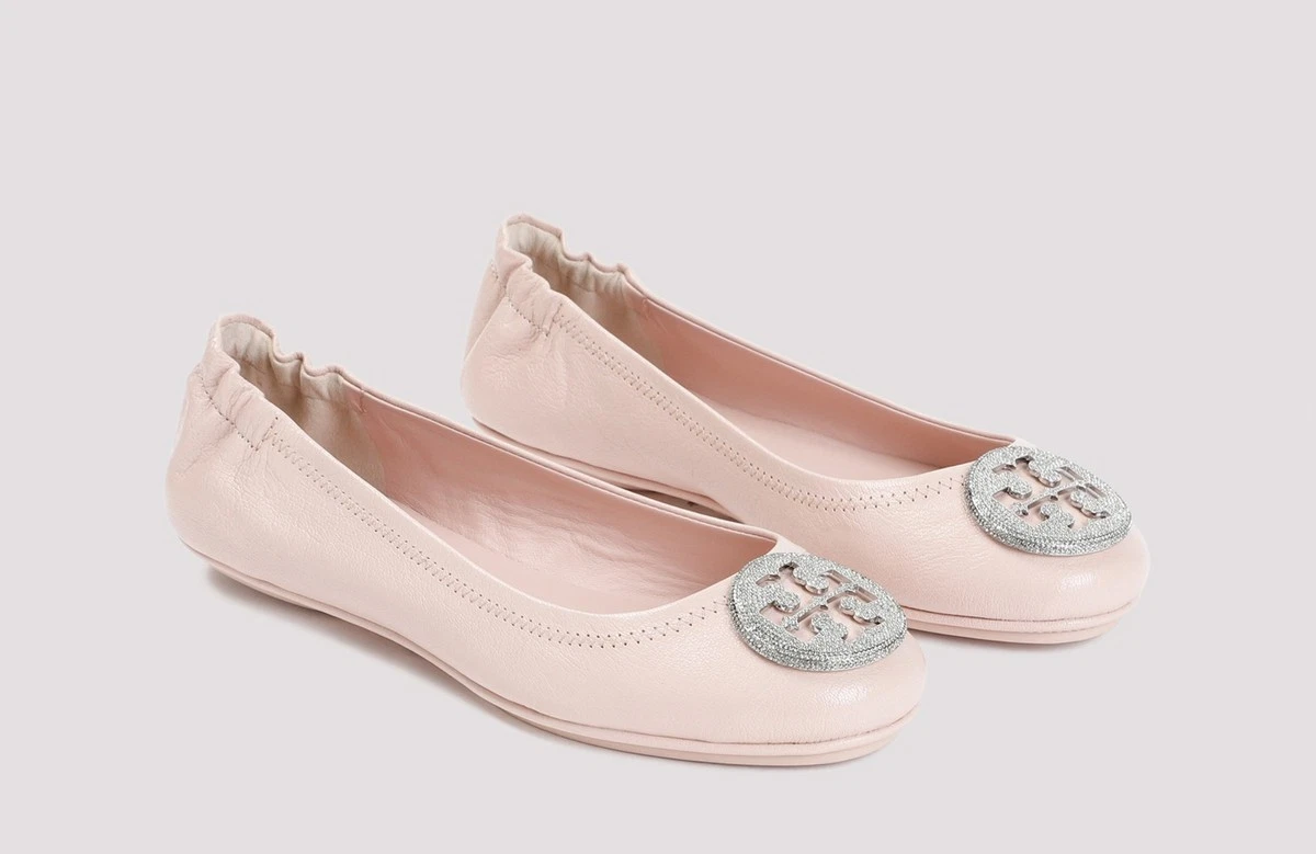 NIB Tory Burch Minnie Pave Leather Ballet Shell Pink US 7 7.5 8 8.5 AUTHENTIC