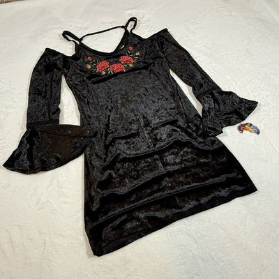Disney Pixar Coco Black Velvet Cold Shoulder Dress Juniors XS NWT
