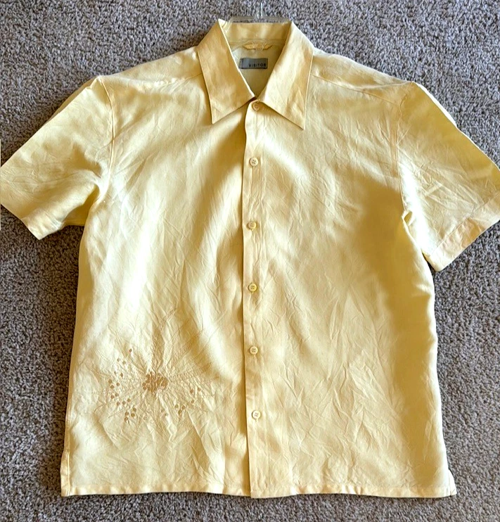 Visitor Men's Embroidered Yellow Linen Shirt sz M