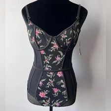 I.N.C. International Concepts Women's Tropical Flowers Mesh Thong Bodysuit XXL