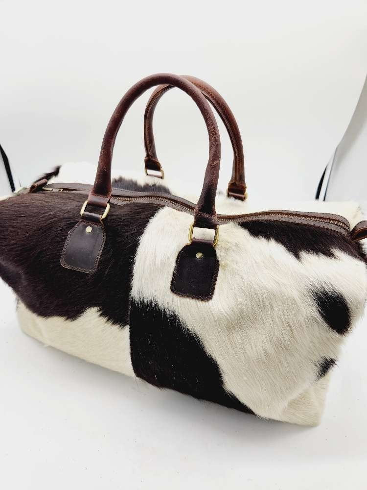 Cowhide Leather Duffle Bag Genuine Hair On Leather Weekend O