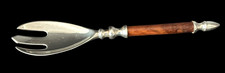 Large Silver-plated Serving Fork with Wooden Handle and Silver Finial Vintage