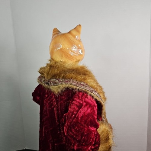 Bambola testa di gatto ceramica 18 pollici vintage vestaglia velluto con bordo pelliccia rinascimentale leggi - Foto 8 di 12