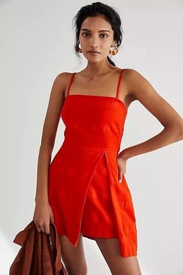 Free People Go Get Em Skort Playsuit Romper Dress Sleeveless Red S 283499