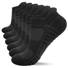 Athletic Running Ankle Socks, Low Cut Cushioned Anti-Blister Tab Large Black