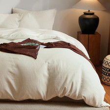 Khaki Muslin Duvet Cover Set, 100 Cotton, 3-Piece Queen Size, All Seasons