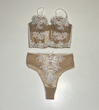 Victoria s Secret corset top Lace Embroidered Lingerie Set in Tan and White NWT