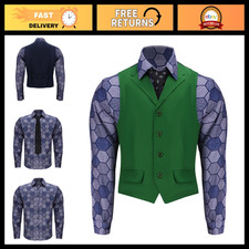 Men's Joker Costume Set - Shirt, Vest, Tie, Clown Outfit for Halloween Cosplay