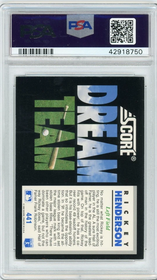 1992 Score #441 Rickey Henderson - PSA 8 - Image 2 of 2