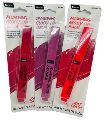 B PURE ''Just Click'' Plumping Glossy Lip Balm ~ChooseYourColor~ NIB - Fast + Gift