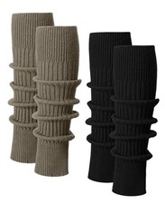 2 Pairs Wool Blend Leg Warmers for Women Soft Ribbed Black and Chocolate Brown