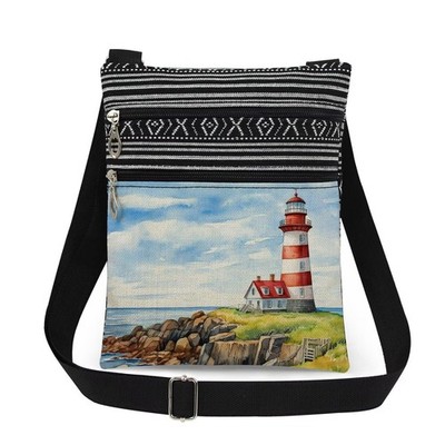 Lighthouse Coastal Art Print Adjustable Crossbody Bag Present Travel Storage ...