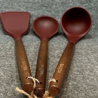 Salter Acacia Wood & Silicone Utensil Set Ladle Spoon Turner Burgundy Red NWT