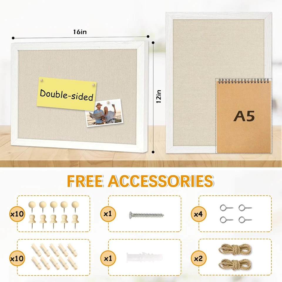 Bulletin Board 16'' X 12'' Double-Sided Cork Board with Wood Frame, 1-Pack - Image 2 of 4