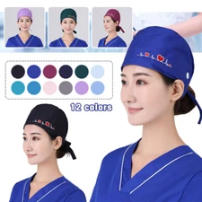 Adjustable Surgical Scrub Cap Nurse Cotton Bouffant Heart Hat Doctor Head Cover