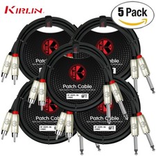 5-PACK Kirlin 6FT Dual 1/4" Mono - Dual RCA 24AWG Patch Cable Black AP-403 PR-06
