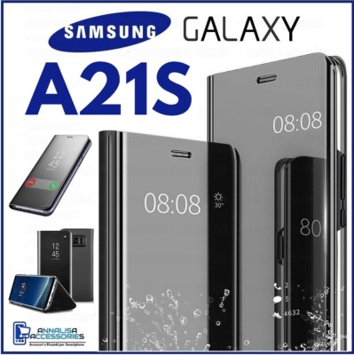For SAMSUNG GALAXY A21S CLEAR VIEW FLIP CASE SMART BOOK MIRROR
