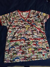 UA Women's Scrub Top With Milti Colored Snowmen- Size M 55 cotton 45 polyester
