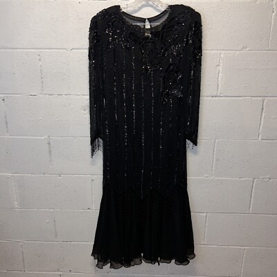 black long sleeve flapper dress Black & Gold Art Deco Long Sleeve Flapper Dress X-Large
