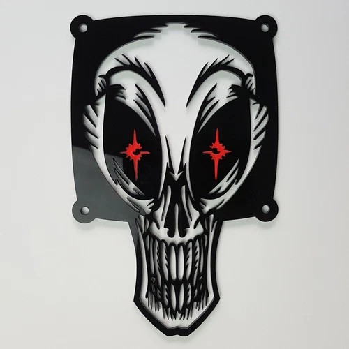 Alien Skull with Red Eyes 3mm Acrylic Fan Grill Cover Modding PC 120mm