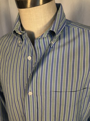 CREMIEUX Mens Cotton Button Down Shirt Blue Stripe, Medium - 第 1/8 張圖片
