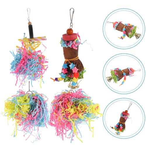 4 Pcs Parrot Chew Toy Wooden Budgie Toys Cage Bird Parrots Chewing Hanging - Picture 3 of 12