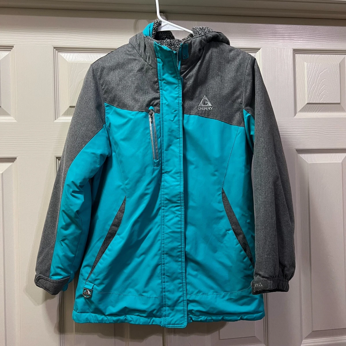 GERRY GIRLS SZ L 14 16 HOODED Blue Gray FULL ZIP WINTER COAT JACKET