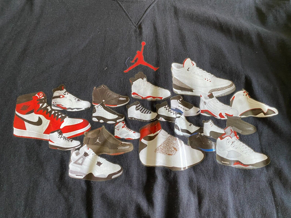 ナイキジョーダン　ウィザーズTヴィンテージ Vintage NEW NIKE 2001 Air Jordan Shoes History Black T Shirt Adult