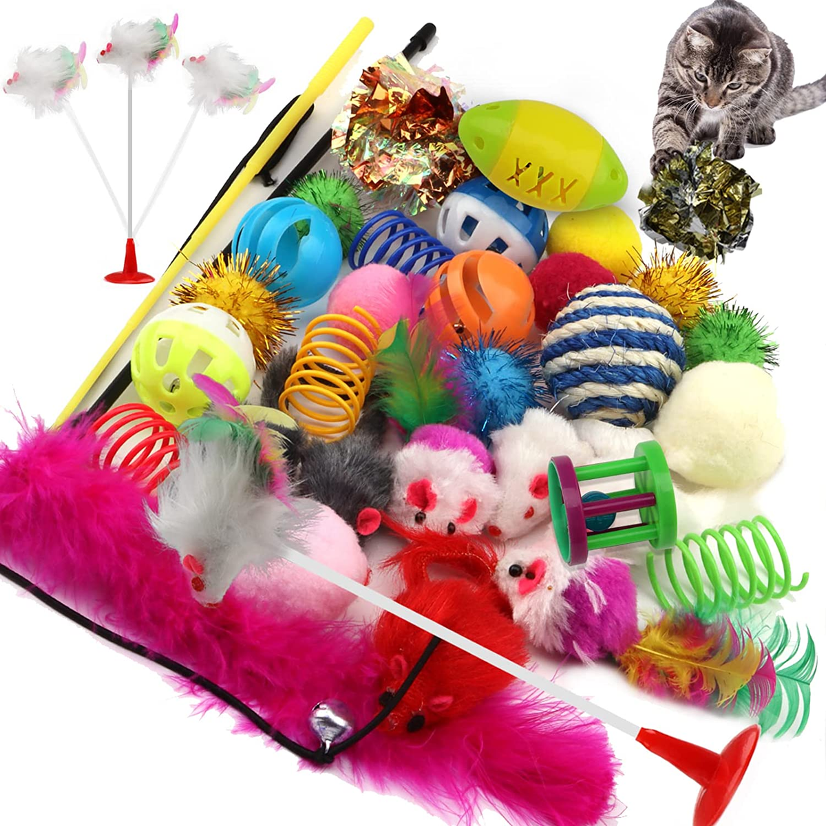 Cat Toys Kitten Toys Assortments, 32 Packs Cat Toys Variety Pack for Kitty,  Cat