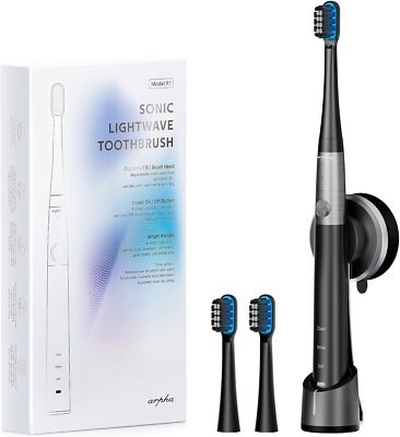 Black Adults Electric Toothbrush  Wireless Fast Charge 3 Modes 2 Brush Heads