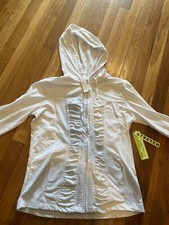 White Onque Cotton Stretch Zip Hoodie 3/4 Sleeve Size S NWT